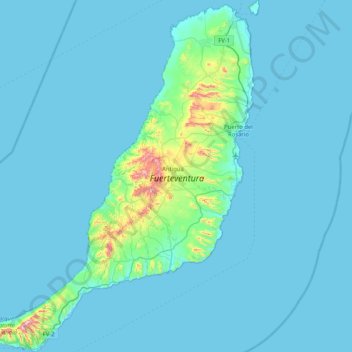 Топографическая карта Fuerteventura, высота, рельеф