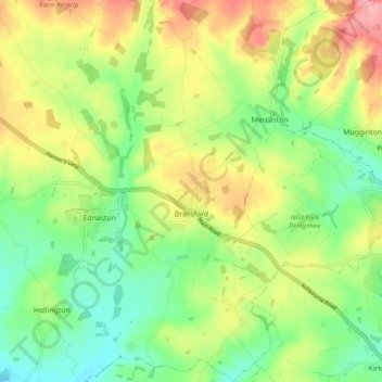 Топографическая карта Brailsford CP, высота, рельеф