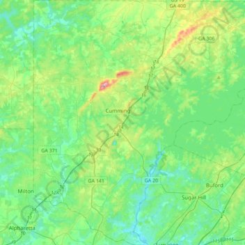 Топографическая карта Forsyth County, высота, рельеф