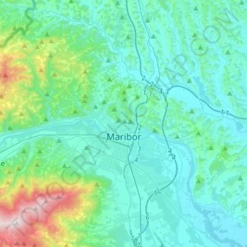 Топографическая карта Марибор, высота, рельеф
