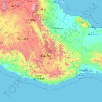 Топографическая карта Оахака, высота, рельеф
