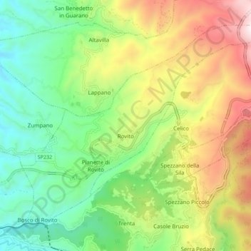 Топографическая карта Rovito, высота, рельеф