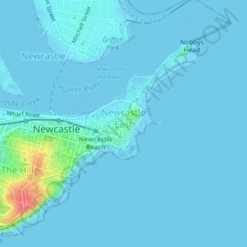 Топографическая карта Newcastle East, высота, рельеф