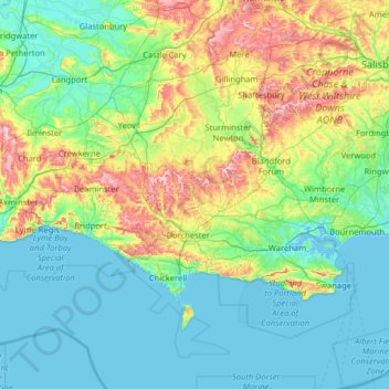 Топографическая карта Dorset, высота, рельеф
