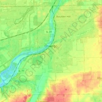 Топографическая карта Oswego, высота, рельеф
