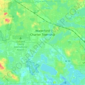 Топографическая карта Waterford Township, высота, рельеф