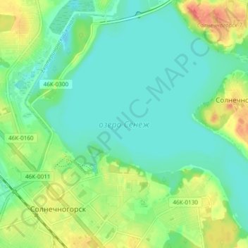 Топографическая карта озеро Сенеж, высота, рельеф