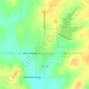 Топографическая карта Elmore City, высота, рельеф