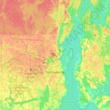 Топографическая карта Yellowknife, высота, рельеф