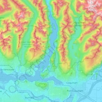 Топографическая карта Burrard Inlet, высота, рельеф