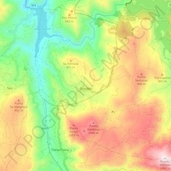 Топографическая карта Ovodda, высота, рельеф