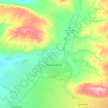 Топографическая карта Талдыкорган Г.А., высота, рельеф