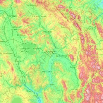Топографическая карта Перуджа, высота, рельеф