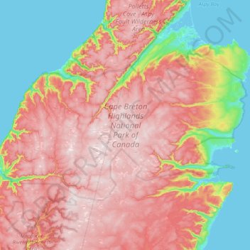 Топографическая карта Cape Breton Highlands National Park of Canada, высота, рельеф