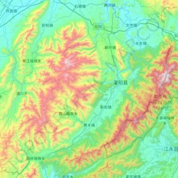 Топографическая карта 灌阳县, высота, рельеф