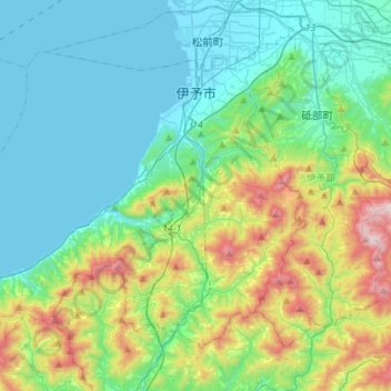Топографическая карта Иё, высота, рельеф