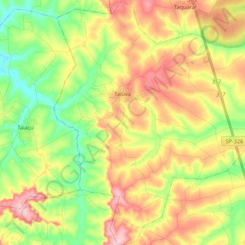 Топографическая карта Taiúva, высота, рельеф