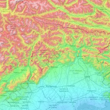 Топографическая карта Alpi Carniche, высота, рельеф