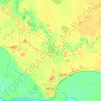 Топографическая карта городской округ Мегион, высота, рельеф