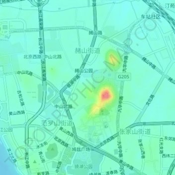 Топографическая карта 赭山街道, высота, рельеф