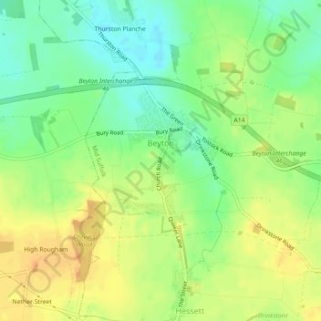 Топографическая карта Beyton, высота, рельеф