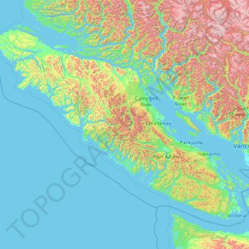 Топографическая карта Остров Ванкувер, высота, рельеф