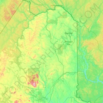 Топографическая карта Aroostook County, высота, рельеф