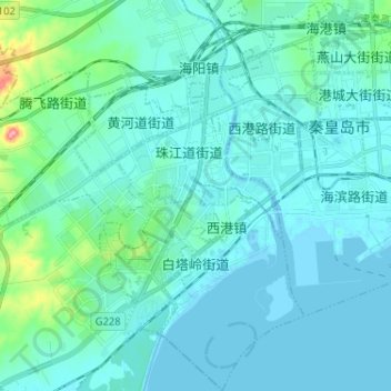Топографическая карта 白塔岭街道, высота, рельеф