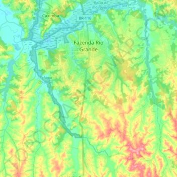 Топографическая карта Fazenda Rio Grande, высота, рельеф