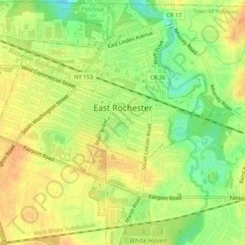 Топографическая карта Town/Village of East Rochester, высота, рельеф
