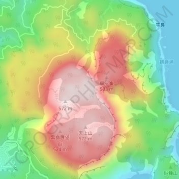 Топографическая карта 不動池, высота, рельеф