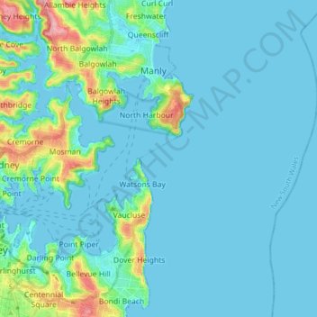 Топографическая карта Sydney Harbour National Park, высота, рельеф