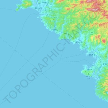 Топографическая карта 印南町, высота, рельеф
