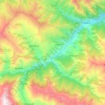 Топографическая карта Шаройское сельское поселение, высота, рельеф