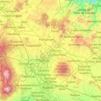 Топографическая карта Tlaxcala, высота, рельеф