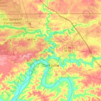 Топографическая карта Clarksville, высота, рельеф