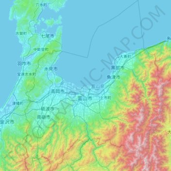 Топографическая карта Тояма, высота, рельеф