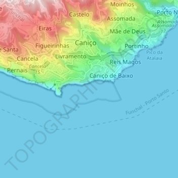 Топографическая карта Reserva Natural Parcial do Garajau, высота, рельеф