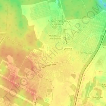 Топографическая карта Кабицыно, высота, рельеф