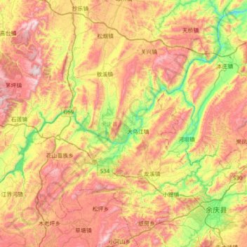 Топографическая карта 余庆县, высота, рельеф