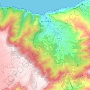 Топографическая карта São Vicente, высота, рельеф