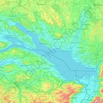 Топографическая карта Bodensee, высота, рельеф