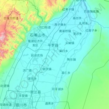 Топографическая карта 平罗县, высота, рельеф