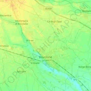 Топографическая карта Bovolone, высота, рельеф