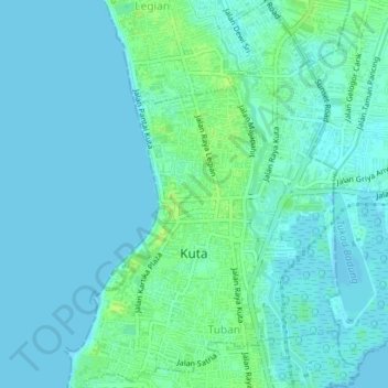 Топографическая карта Kuta, высота, рельеф