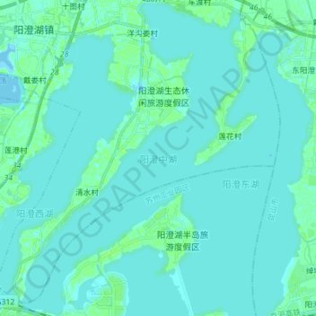 Топографическая карта Middle Yangcheng Lake, высота, рельеф