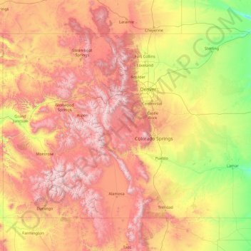 Топографическая карта Колорадо, высота, рельеф