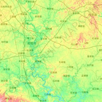 Топографическая карта Yanjiang District, высота, рельеф