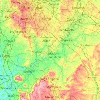 Топографическая карта Worcestershire (detached), высота, рельеф