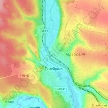Топографическая карта Теребовля, высота, рельеф